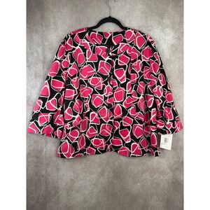 NWT VTG Links Jacket Womens L Pink Black White Geometric Button Front 3/4 Sleeve